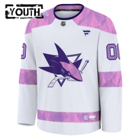 Dresovi San Jose Sharks 2024-25 Fanatics Hockey Fights Cancer Practice Custom Bijela - Dječji